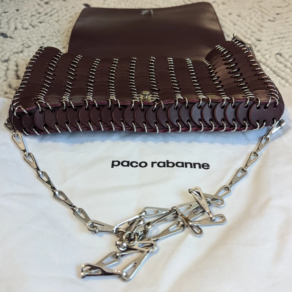 🌟Paco Rabanne "1969" Burgandy Leather Chain Bag - Picture 10 of 14